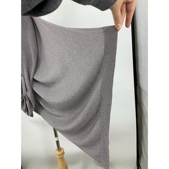 Apt. 9 Asymmetrical Cardigan Women L Large Silver Metallic Open Front Tab Sleeve - Picture 5 of 14
